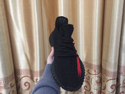 Yeezy 350 V2 Black and Red Knit Sneakers