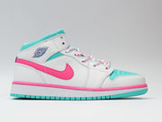 Jordan 1 Mid Sneakers White Pink Aqua 555112-102