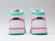 Jordan 1 Mid Sneakers White Pink Aqua 555112-102