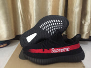 Yeezy 350 V2 Black and Red Knit Sneakers