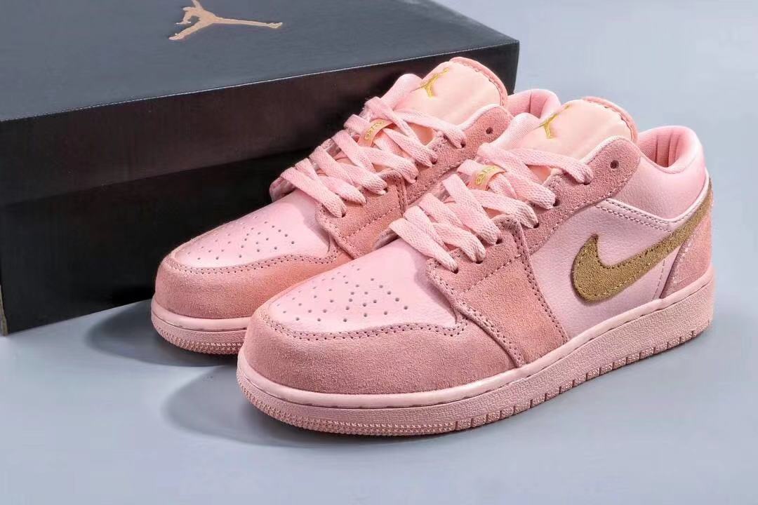 Jordan 1 Low Pink and Gold Women's Sneakers