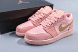 Jordan 1 Low Pink and Gold Women's Sneakers