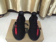Yeezy 350 V2 Black and Red Knit Sneakers