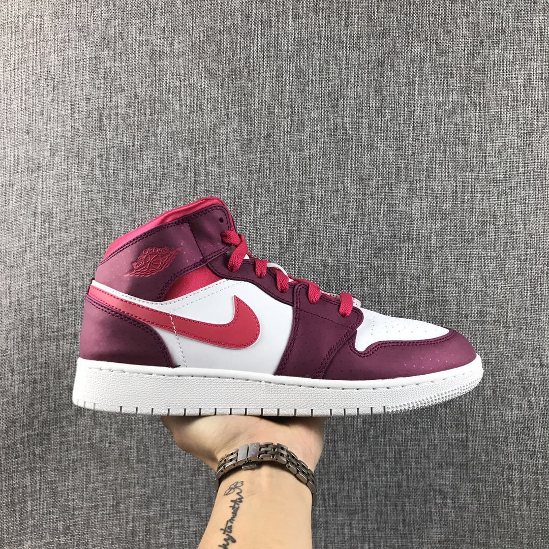 Air Jordan 1 High Sneakers in White, Pink and Burgundy
