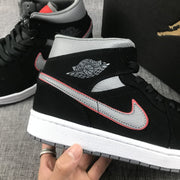 Air Jordan 1 Mid Black Grey Red Sneakers 554724-060