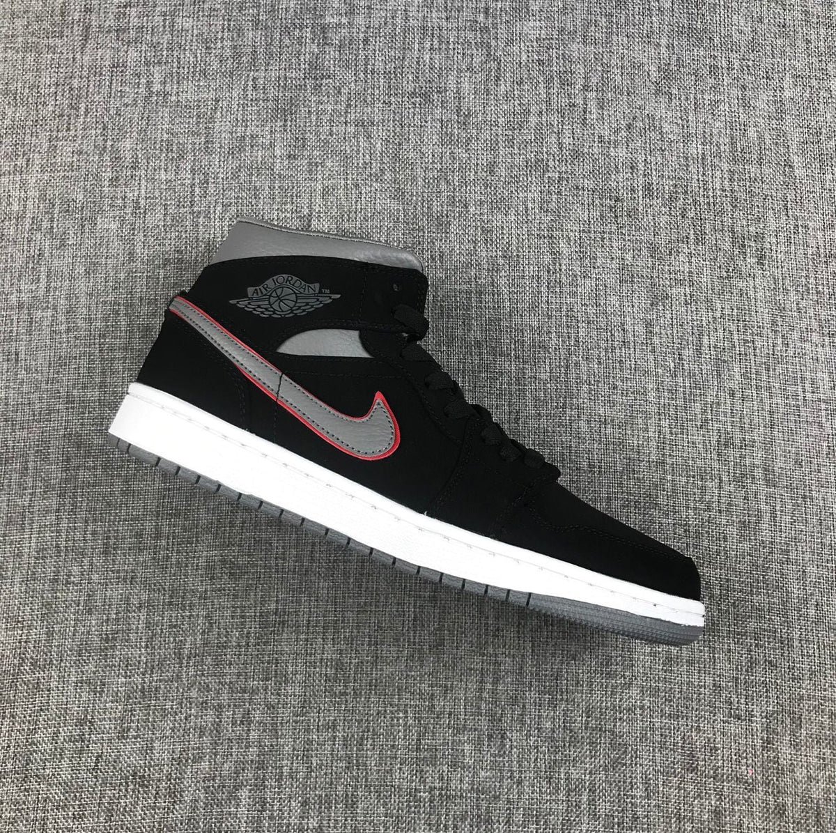 Air Jordan 1 Mid Black Grey Red Sneakers 554724-060