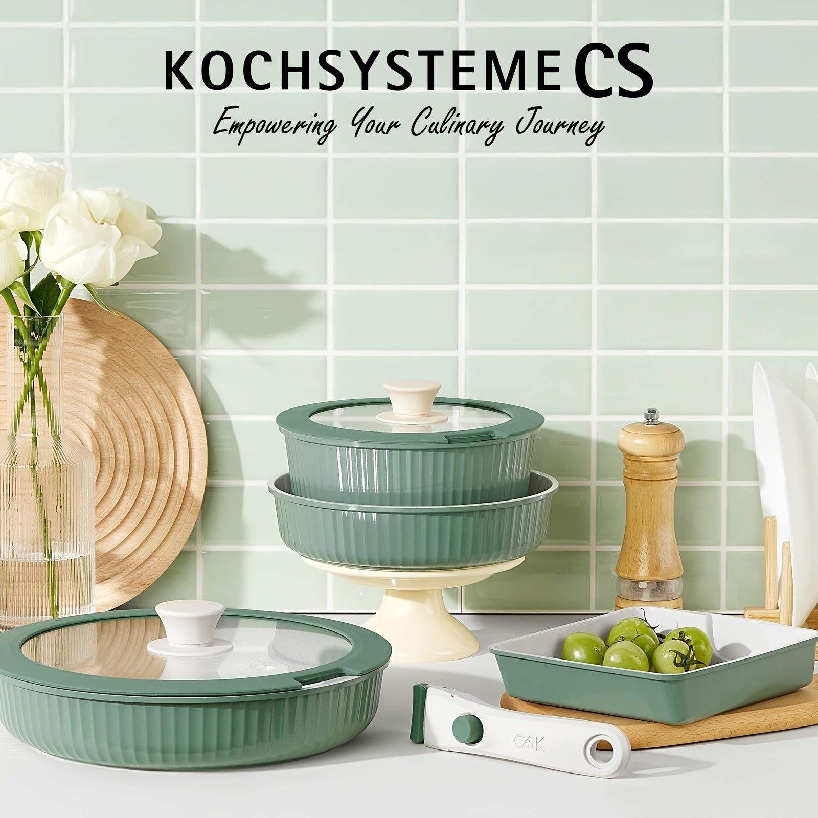 12pcs\u002F5pcs Nonstick Cookware Set with Ceramic Coating & Detachable Handle - Induction Suitable for Stovetops, Stackable Pots and Pans, for RV, Boiling, Frying, Sauce Making - Removable Handle for Use