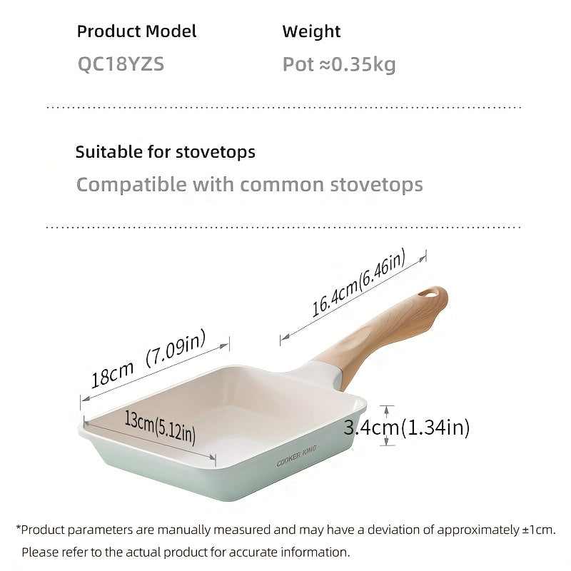 COOKER KING Nonstick Frying Pan, 7.09*5.12inch Rectangle Frying Pan, Titanium-Containing Ceramic-Coated Nonstick Fry Pan, PTFE-Free, PFOA-Free, Stay-Cool Handle, Ceramic Inside and Outside, Easy to Clean, Induction Ready, Compatible with All