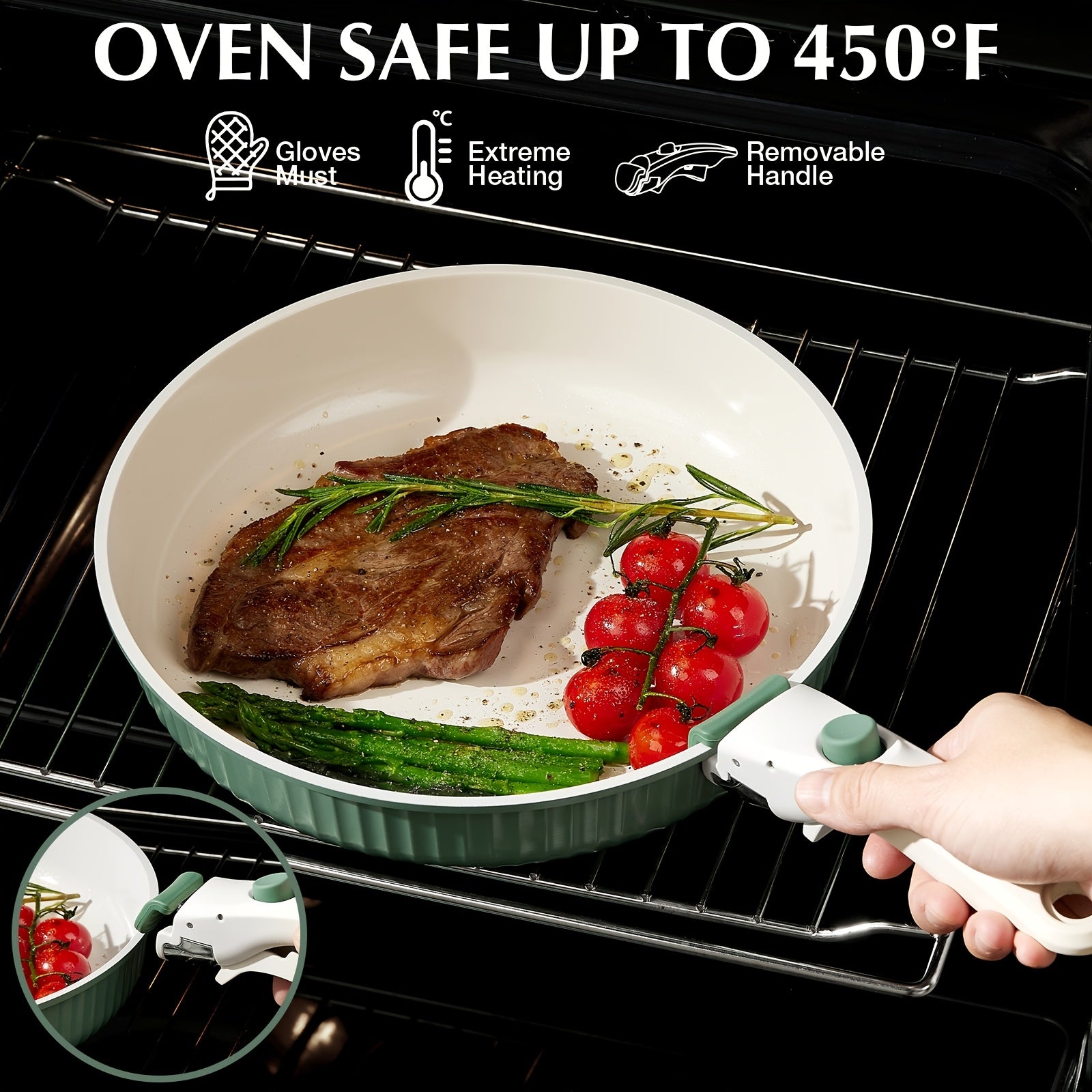 12pcs\u002F5pcs Nonstick Cookware Set with Ceramic Coating & Detachable Handle - Induction Suitable for Stovetops, Stackable Pots and Pans, for RV, Boiling, Frying, Sauce Making - Removable Handle for Use