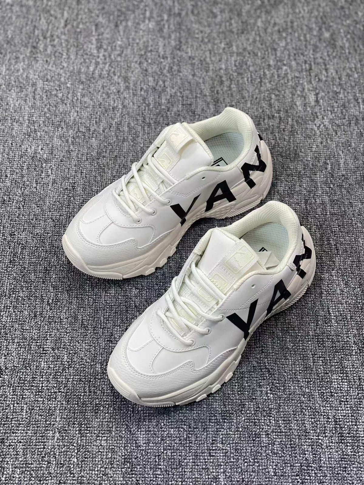 White Chunky Letter-Detail Low-Top Sneakers