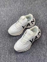 White Chunky Letter-Detail Low-Top Sneakers