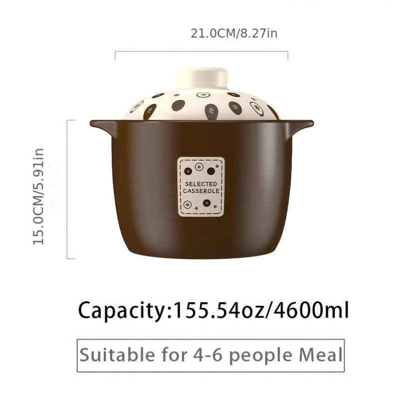1pc of 155.54 Oz\u002F4600 Ml Elegant Brown Ceramic Pot, Designed for High Capacity Soup And Stew Cooking, Suitable for Gas Stoves, Ideal for Kitchens, Cookware, And Commercial Use