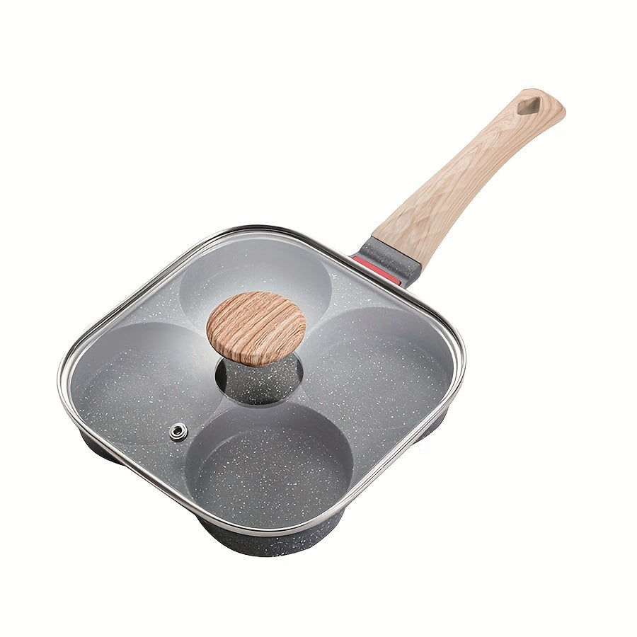 Non-Stick Egg Frying Pan YumiPLUS Non-Stick 4-Cup Maifan Stone Egg Frying Pan - Aluminum Cookware with Lid, Dishwasher Safe, Compatible with Gas and Induction Stoves for Eggs, Pancakes, and Tortillas