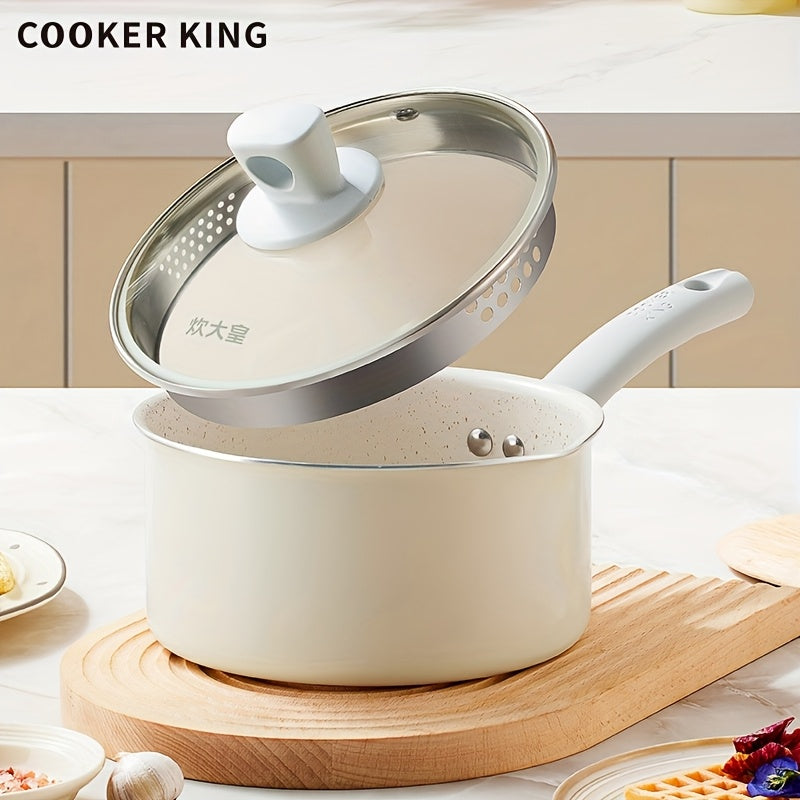 COOKER KING, 1pc Nonstick Saucepan, 67.63oz Soup Pot with Glass Lid, Small Cooking Pot, Non-Toxic, PFOA-Free, Heat-Resistant Handle, Induction Ready, Compatible with All Cooktops. Kitchen Accessories, Christmas Gifts