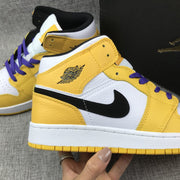 Air Jordan 1 Mid Lakers Yellow and Purple Sneakers BQ6931-700