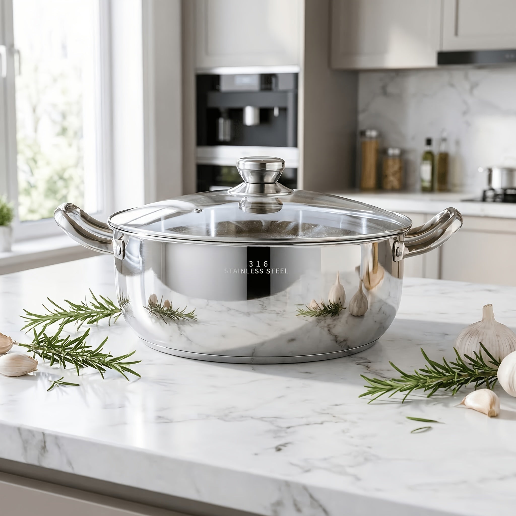Heavy-Duty Stainless Steel Soup Pot with Glass Lid and Dual Handles - Compatible with All Stovetops - Durable Non-Stick Cookware, Easy to Clean - Dishwasher Safe - Ideal for Soups, Pasta, Stews, Curries, Boiling, and Slow Cooking - Perfect for Home