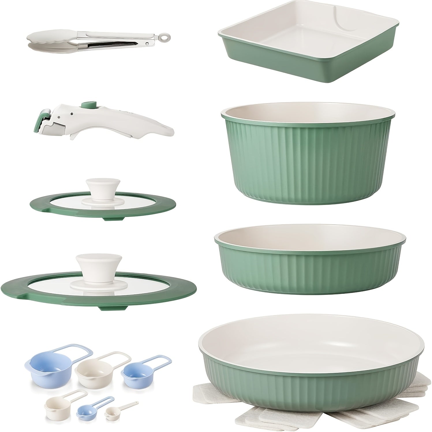 12pcs\u002F5pcs Nonstick Cookware Set with Ceramic Coating & Detachable Handle - Induction Suitable for Stovetops, Stackable Pots and Pans, for RV, Boiling, Frying, Sauce Making - Removable Handle for Use