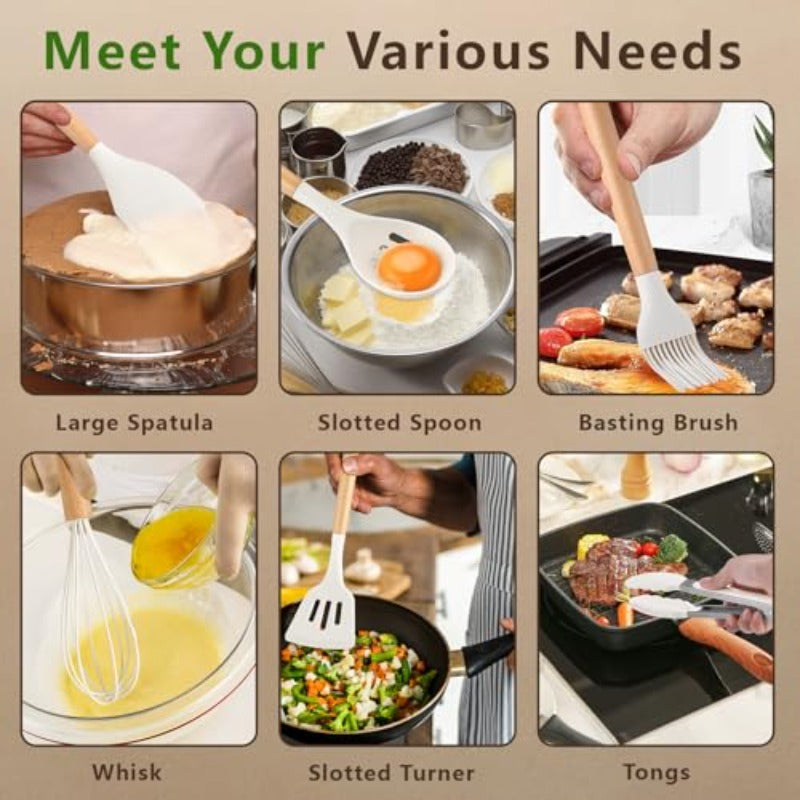 omcriWorry-Free Cooking with Ceramic Frying Pan and Scratch-Safe Silicone Utensil Set
