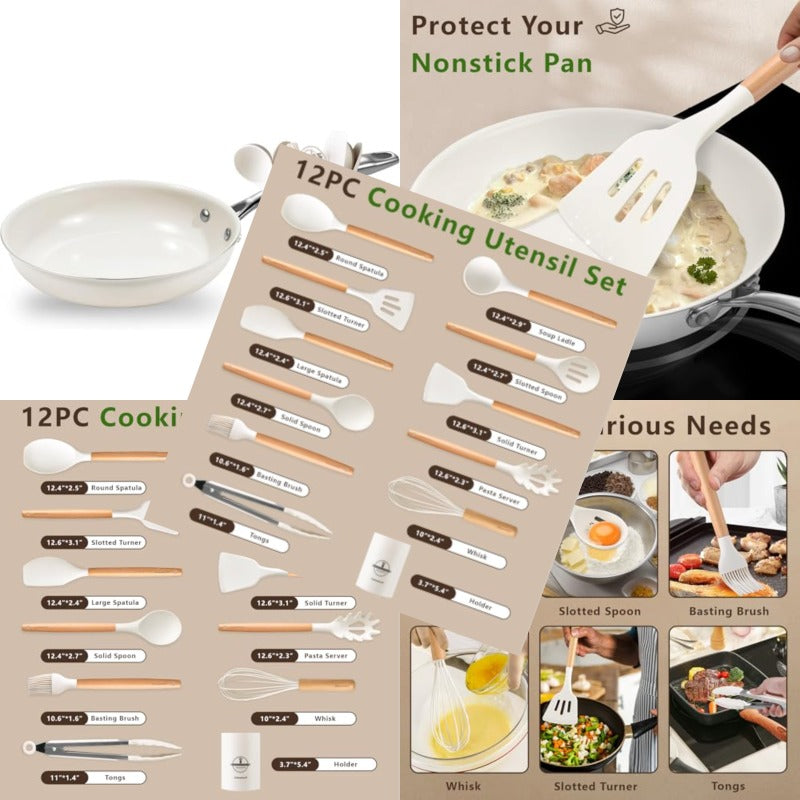 omcriWorry-Free Cooking with Ceramic Frying Pan and Scratch-Safe Silicone Utensil Set