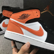 Air Jordan 1 Mid Black White Orange Sneakers 554724-058