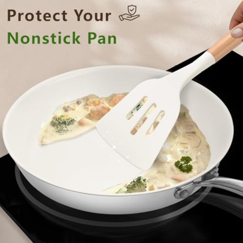 omcriWorry-Free Cooking with Ceramic Frying Pan and Scratch-Safe Silicone Utensil Set