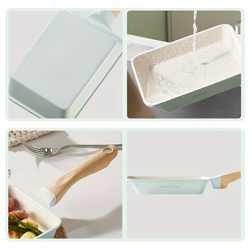 COOKER KING Nonstick Frying Pan, 7.09*5.12inch Rectangle Frying Pan, Titanium-Containing Ceramic-Coated Nonstick Fry Pan, PTFE-Free, PFOA-Free, Stay-Cool Handle, Ceramic Inside and Outside, Easy to Clean, Induction Ready, Compatible with All