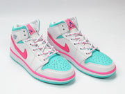 Jordan 1 Mid Sneakers White Pink Aqua 555112-102