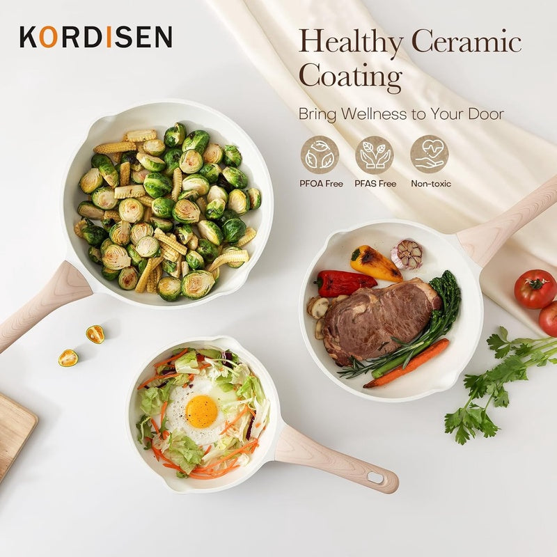 8-Inch Ceramic Non-Stick Frying Pan with Small Egg Pan - PFOA\u002FPFAS-Free Healthy Cookware, Induction Compatible Skillet Suitable for \u002F\u002FCeramic Stoves, Heat-Resistant Handle & - Coating