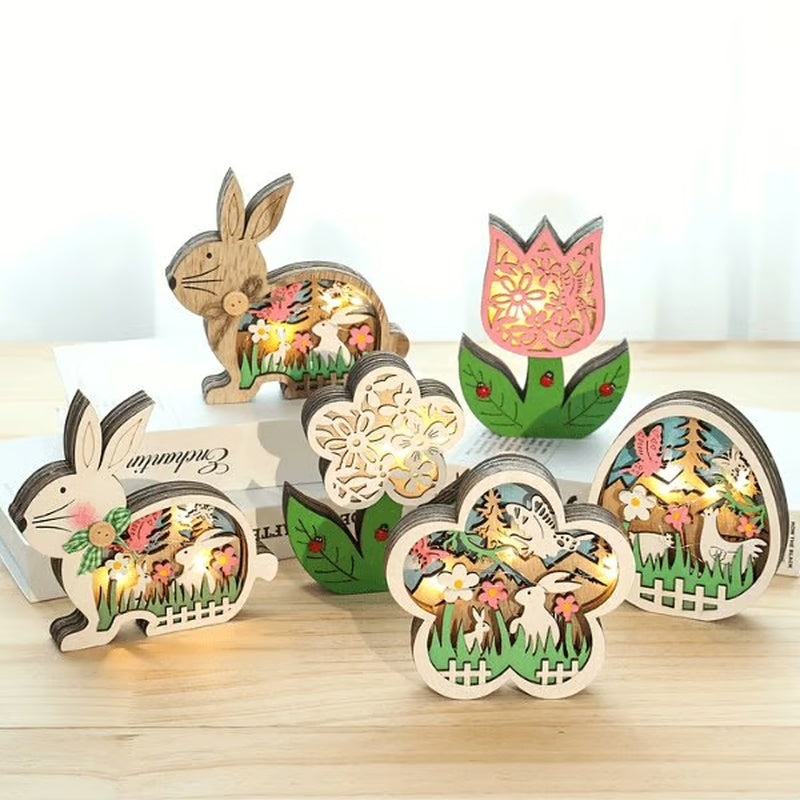 Wooden Easter Decor LED Light